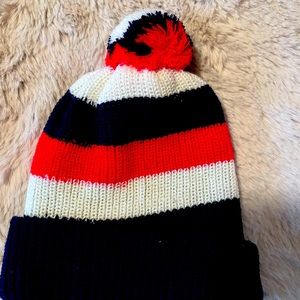 RARE Wells Lamont vintage beanie with pom pom red white blue madein Korea-1970s